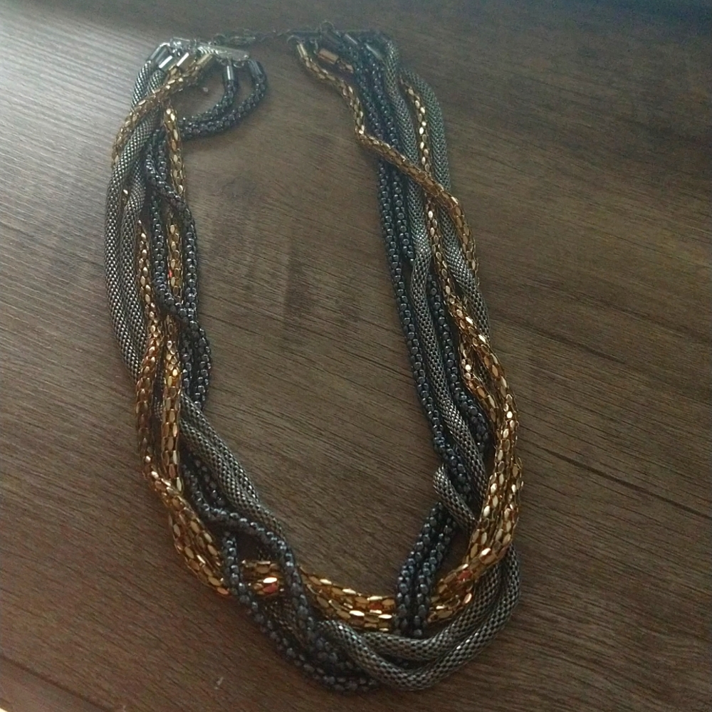 6 Strand Goldtone and Silvertone Multi-texture Necklace